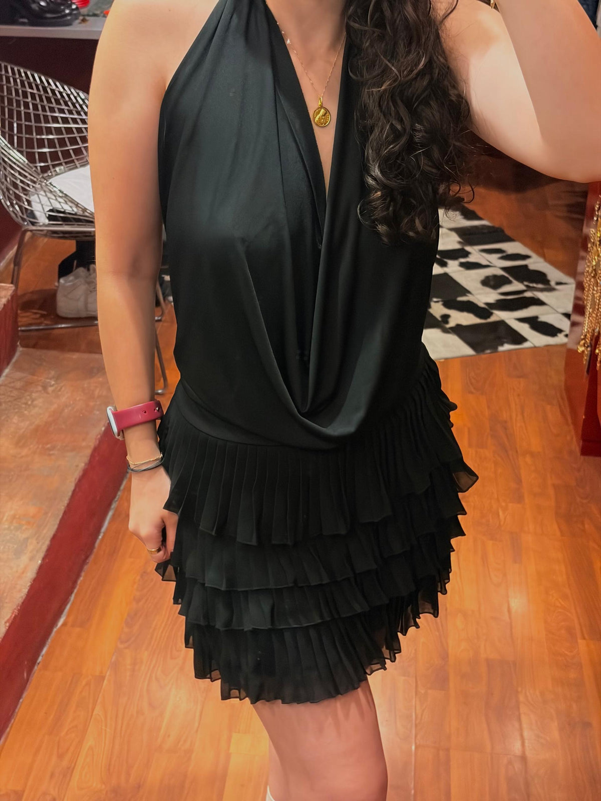 MORGAN SHORT DRESS WITH DRAPPED SKIRT AND OPEN BACK