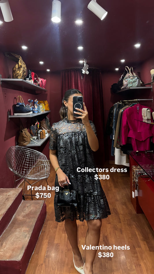 HIGH-NECK BROCARD LACE DRESS