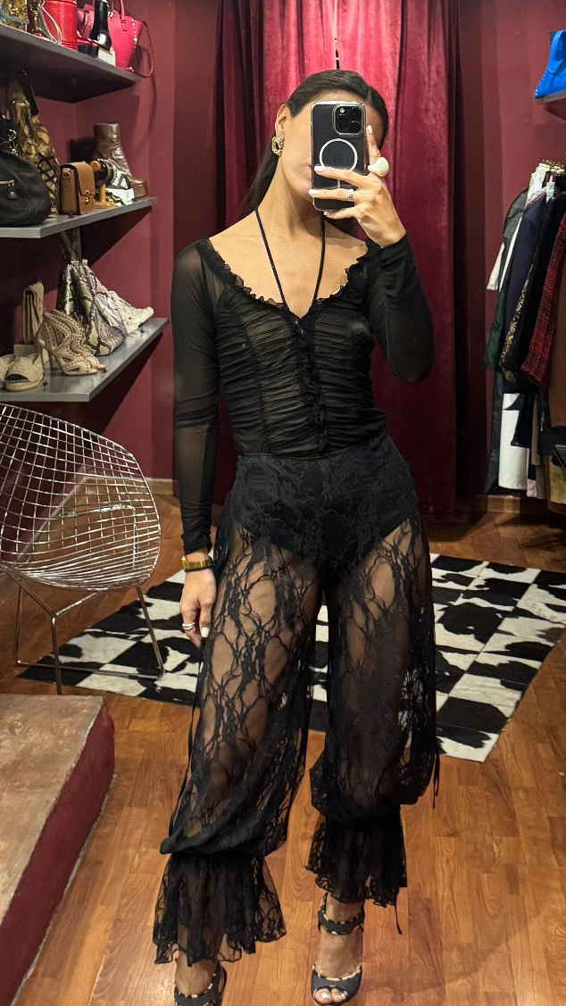 CURATED BY LACE PANTS WITH RUFFLED HEMS