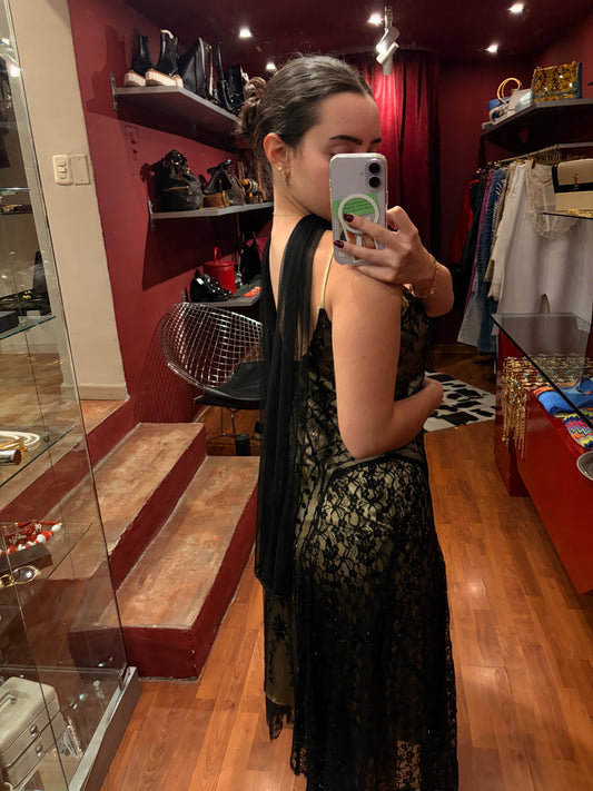 EMBROIDERED BEADS STRAPPY COCKTAIL DRESS