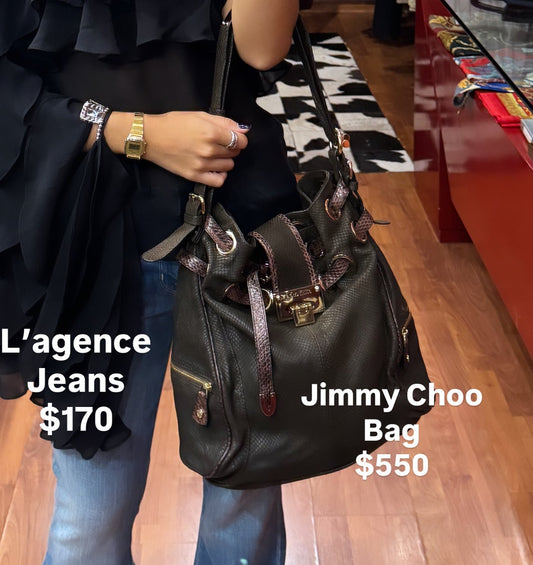 JIMMY CHOO BAG TEXTURED LEATHER WITH PYTON-EMBOSSED DÉTAILS