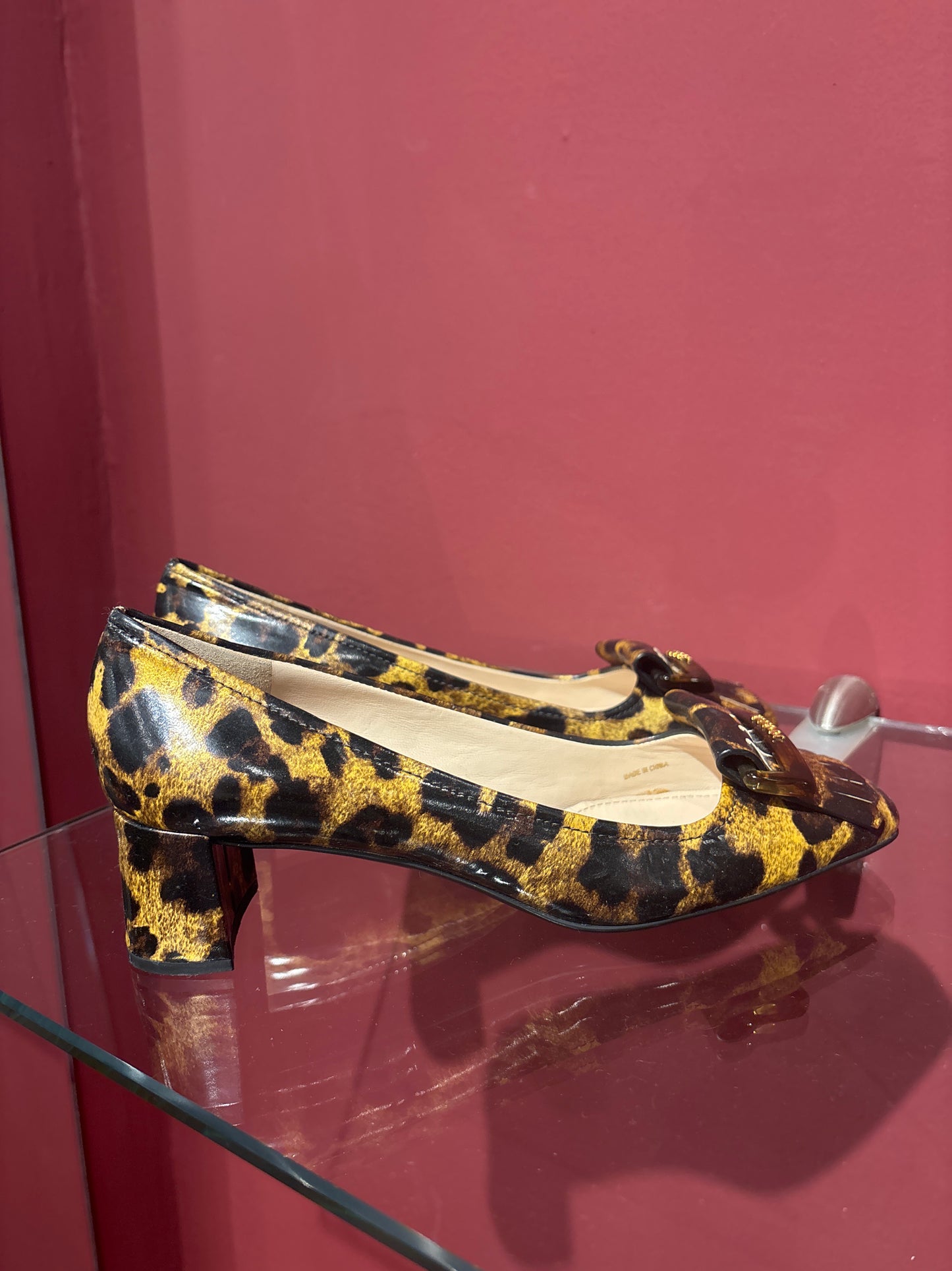 PRADA VINTAGE HEELED ANIMAL PRINT LOAFERS