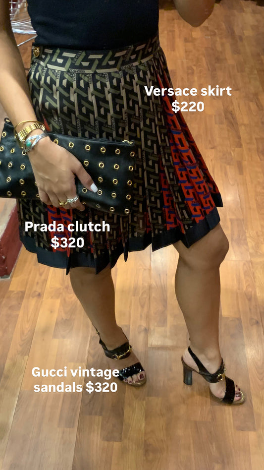 VERSACE PLEATED LOGO SKIRT