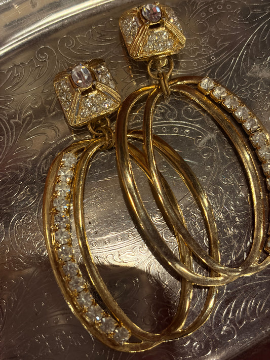 OVERSIZED VINTAGE HOOP EARRINGS WITH CRYSTALS