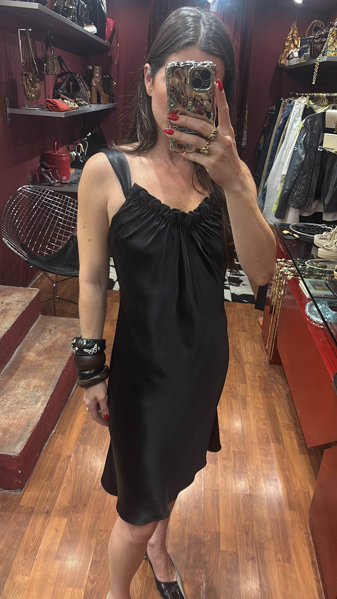 VERA WANG SATIN ROUCHED LBD DRESS
