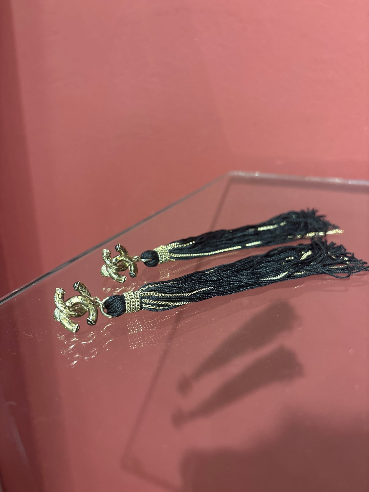 CHANEL CC LONG TASSEL EARRINGS