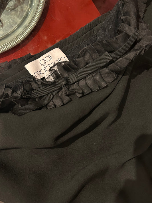 GAI MATTIOLO RUFFLED ROUCHED BLACK DRESS