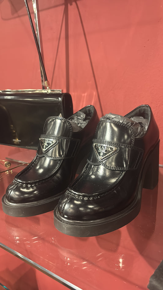 PRADA MONOLITH LEATHER LOAFERS