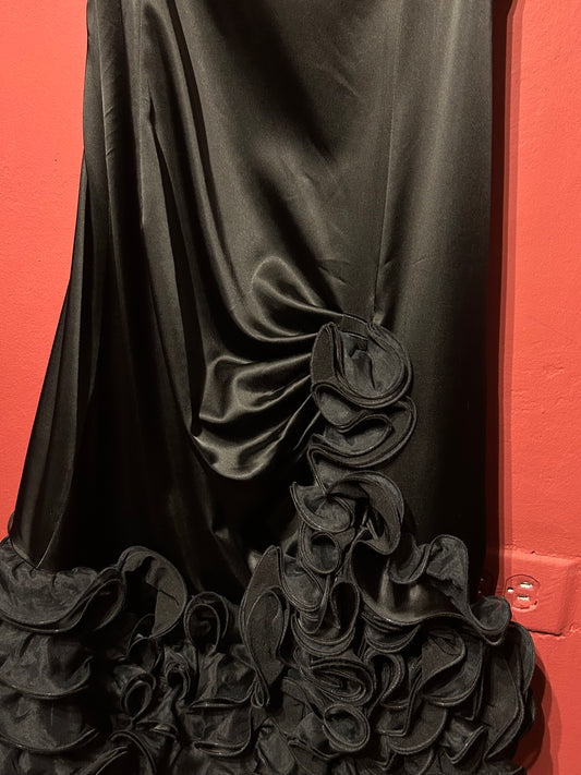 PANCALDI &B RUFFLED ROUCHED BLACK DRESS