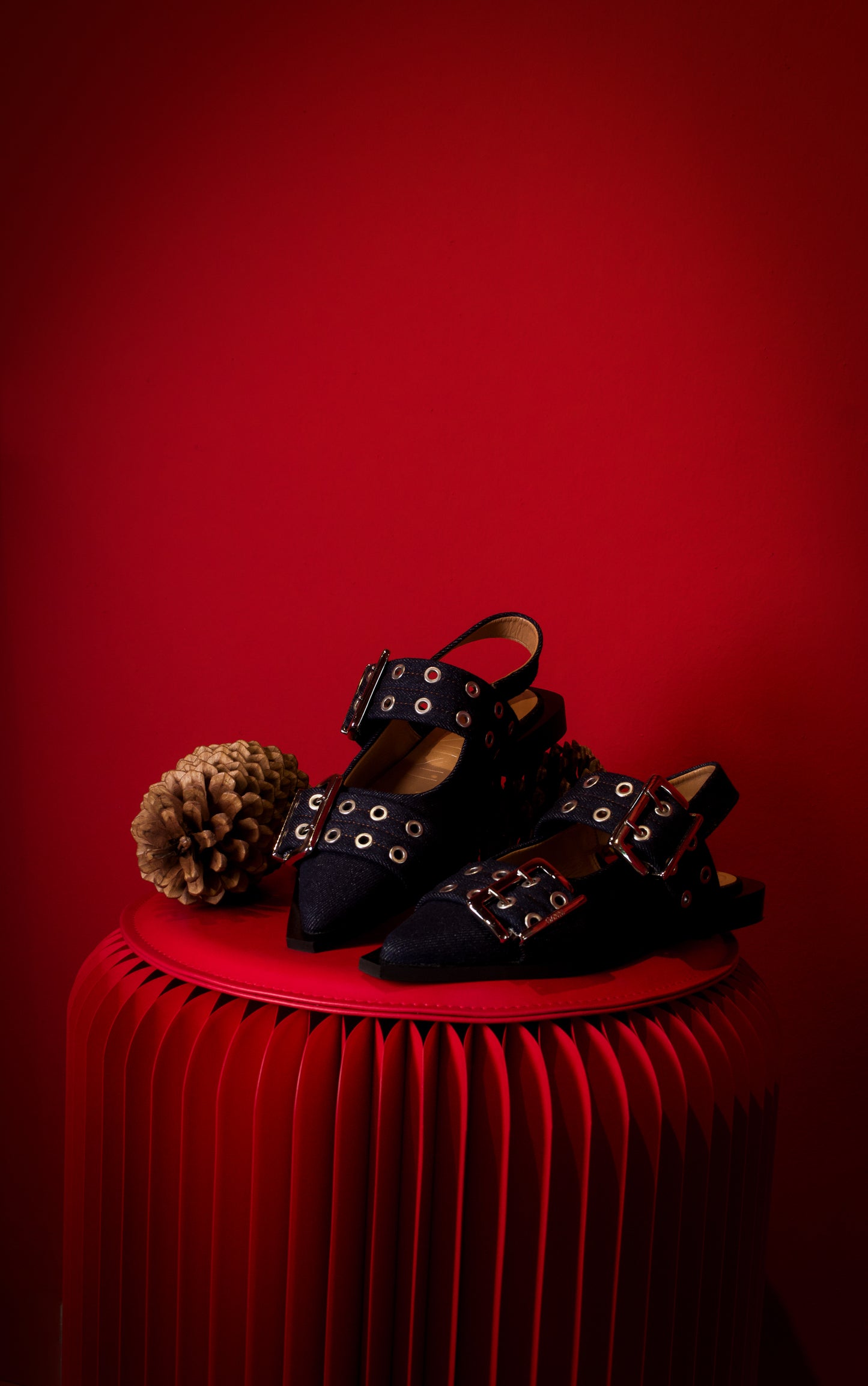 GANNI DENIM FLATS WITH STUDS
