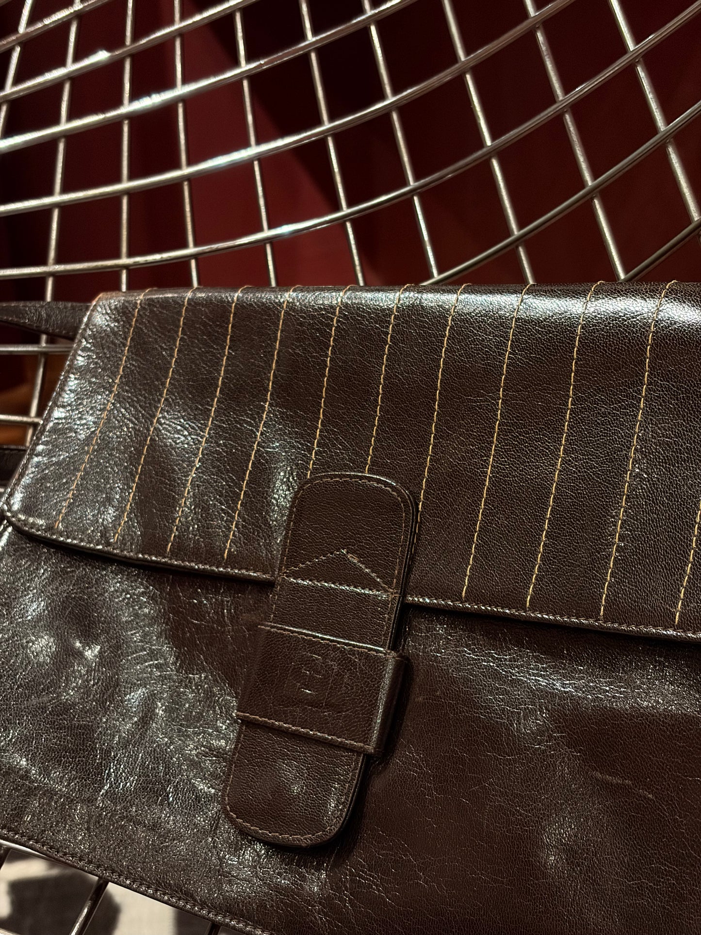 FENDI BROWN LEATHER CROSSBODY ENVELOPE BAG