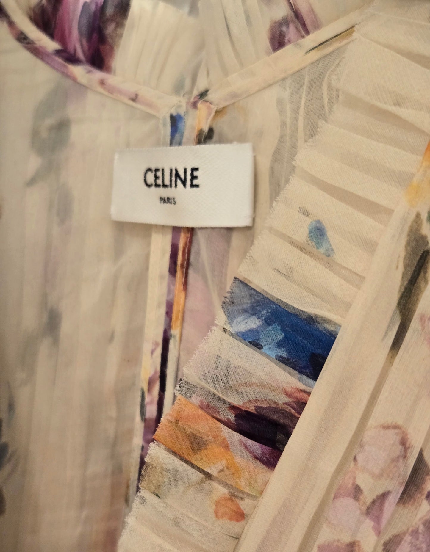 CELINE PLEATED FLORAL SILK DRESS
