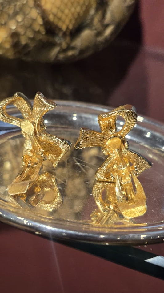 CLIP- ON BOW EARRINGS WITH RHINESTONES