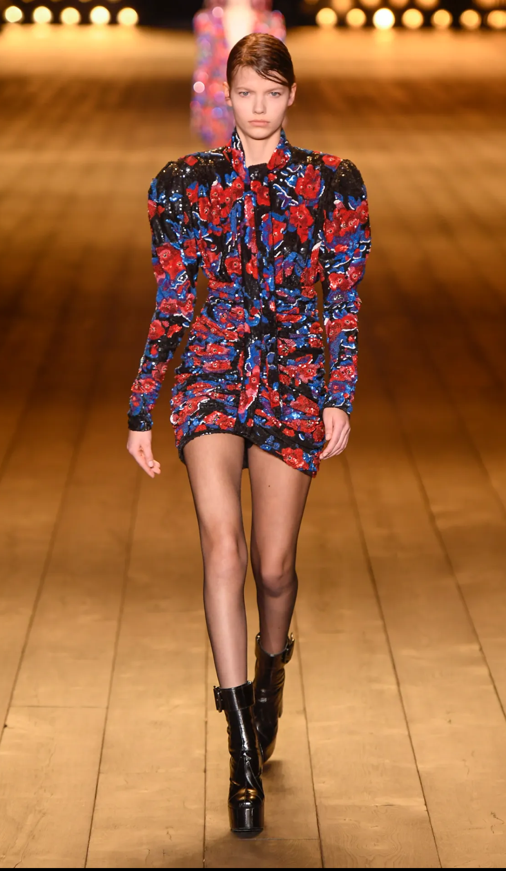 SAINT LAURENT RUNWAY FALL 2018 PRINTED FLOWER MINI DRESS