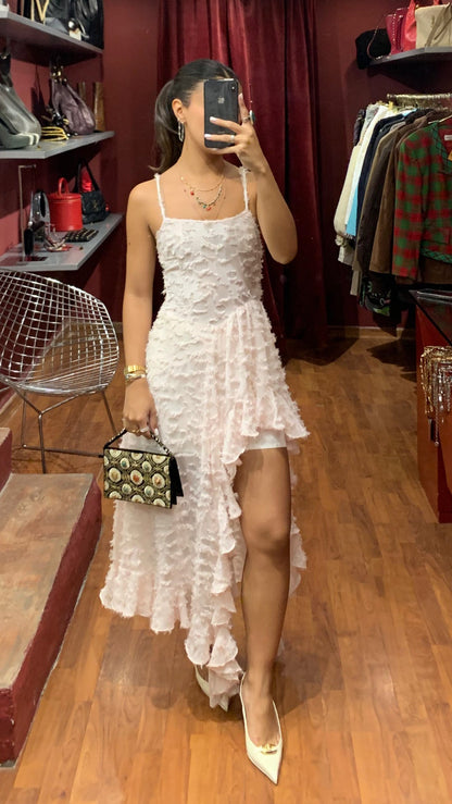 COLLINA STRADA ASSYMETRIC RUFFLED SKIRT STRAPPY DRESS