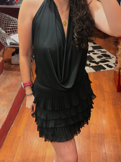 MORGAN SHORT DRESS WITH DRAPPED SKIRT AND OPEN BACK