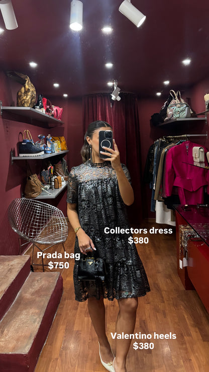HIGH-NECK BROCARD LACE DRESS