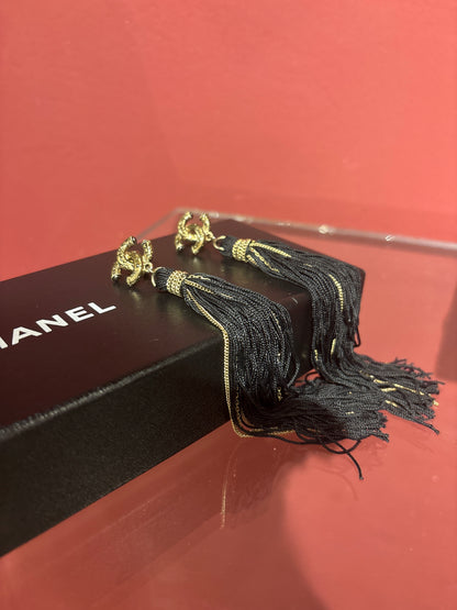 CHANEL CC LONG TASSEL EARRINGS