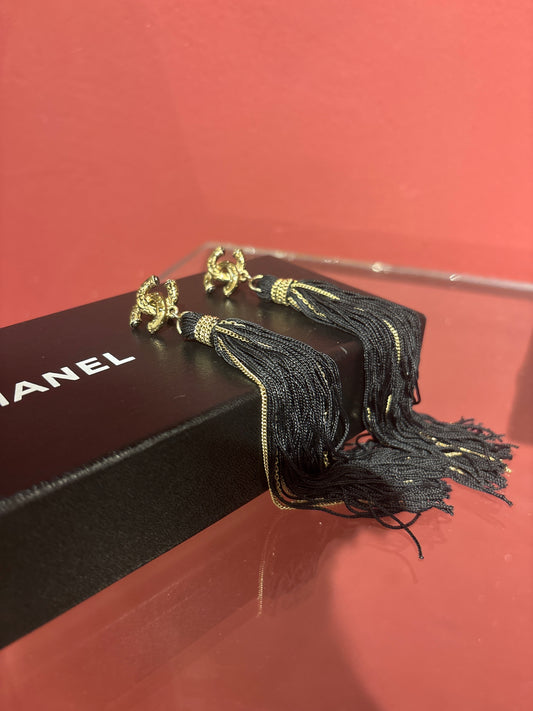 CHANEL CC LONG TASSEL EARRINGS