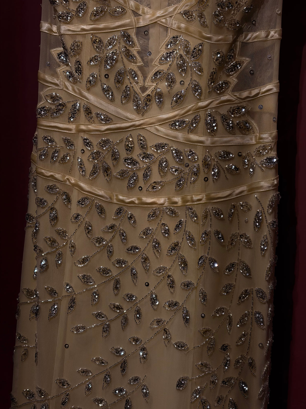 LONG EMBROIDERED AND EMBELLISHED DRESS WITH TRANSPARENCIES AND MRMAID SKIRT