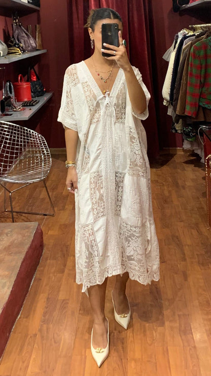 CURATED BY UPCYCLED COTTON WHITE LACE KAFTAN