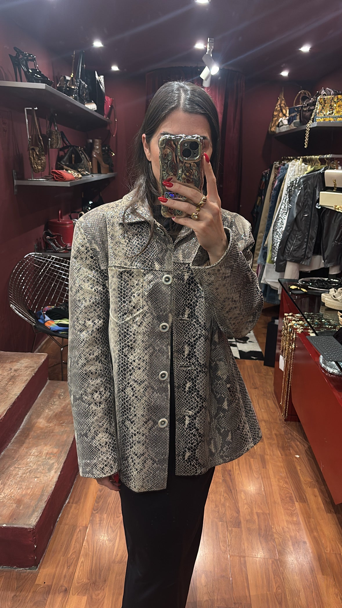 PRINT SNAKE LEATHER JACKET