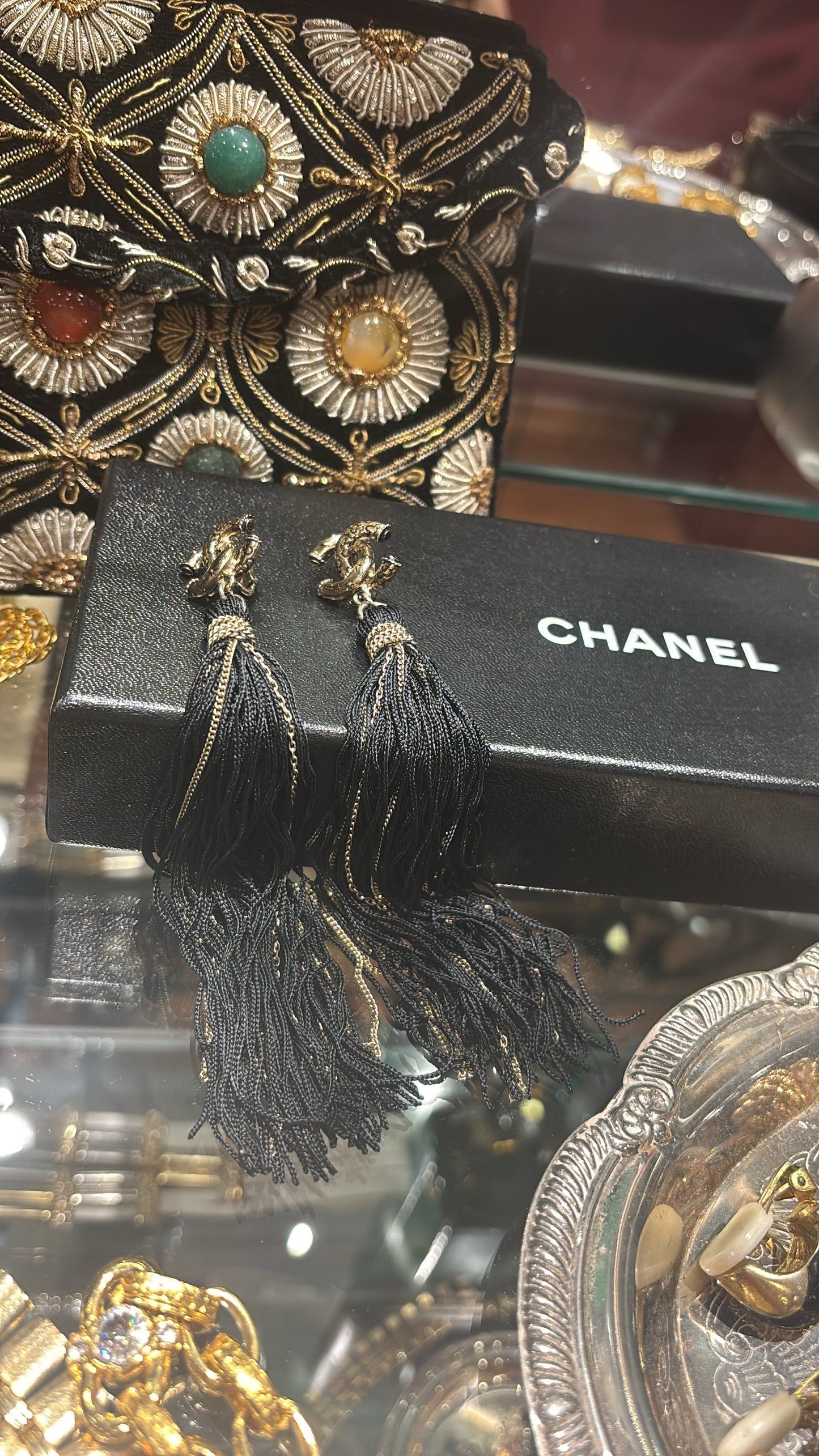 CHANEL CC LONG TASSEL EARRINGS