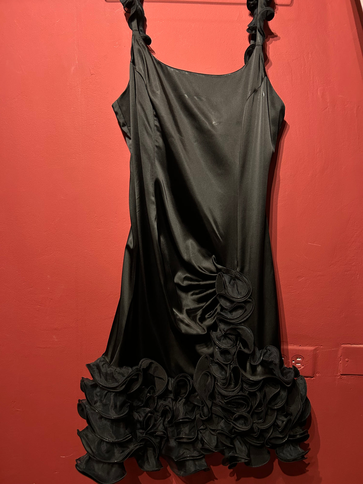 PANCALDI &B RUFFLED ROUCHED BLACK DRESS