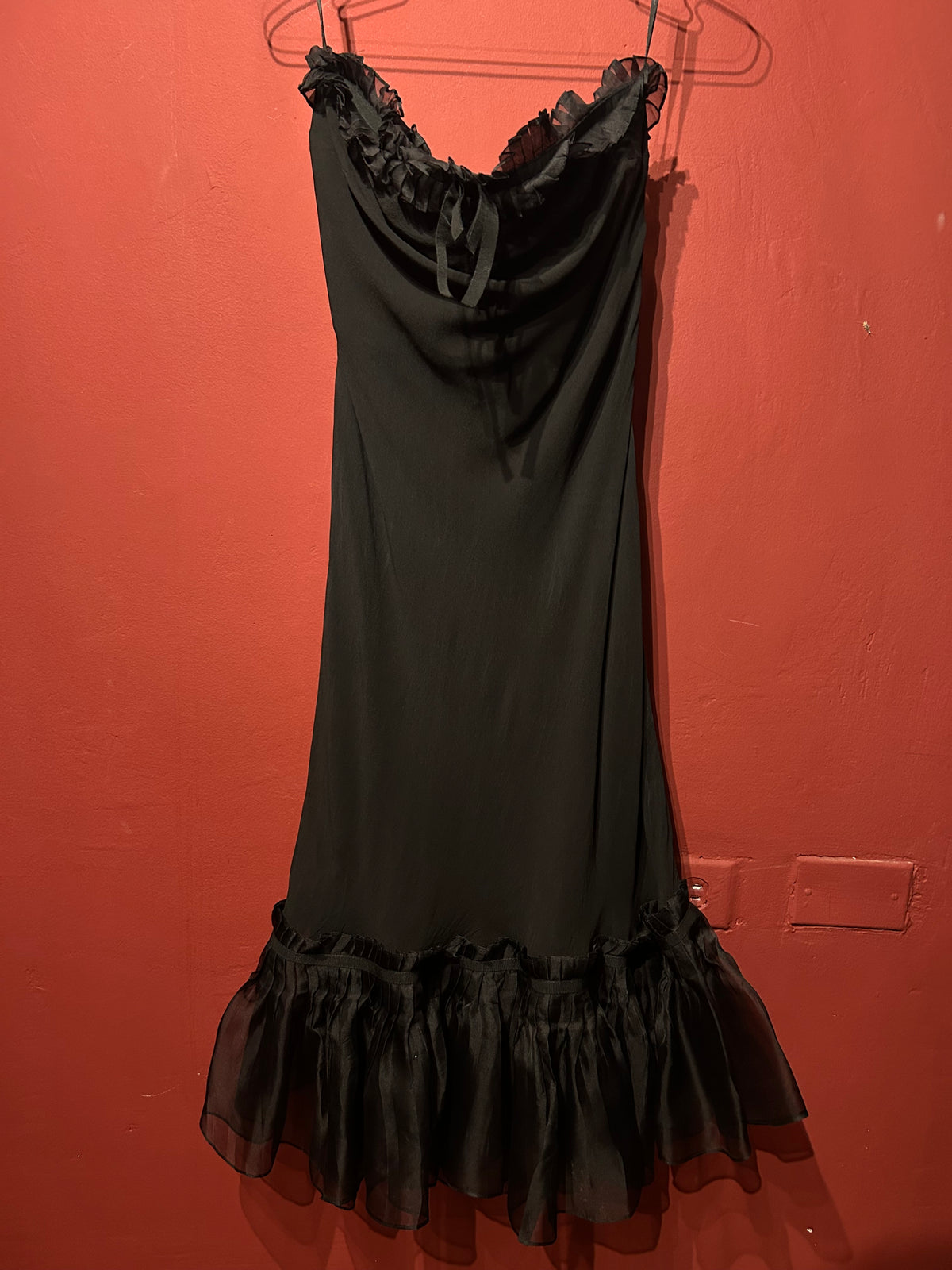 GAI MATTIOLO RUFFLED ROUCHED BLACK DRESS