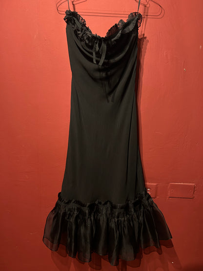 GAI MATTIOLO RUFFLED ROUCHED BLACK DRESS