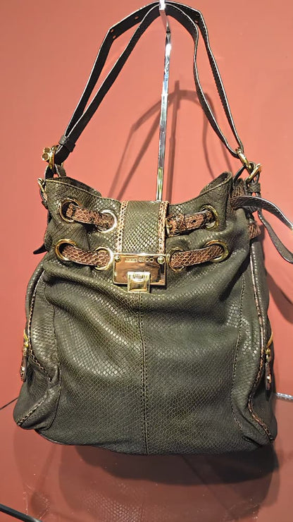 JIMMY CHOO BAG TEXTURED LEATHER WITH PYTON-EMBOSSED DÉTAILS