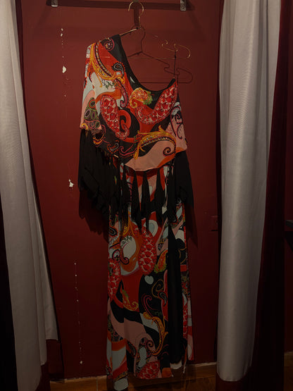 GIA MATTIOLO ASSYMETRIC PRINTED DRESS WITH BLACK FABRICS