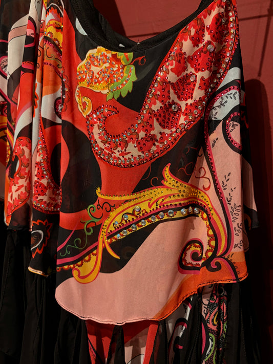 GIA MATTIOLO ASSYMETRIC PRINTED DRESS WITH BLACK FABRICS