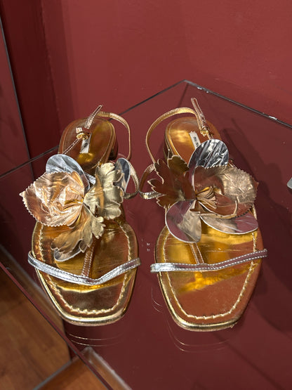 MIU MIU FLAT FLOWER SANDALS (39)