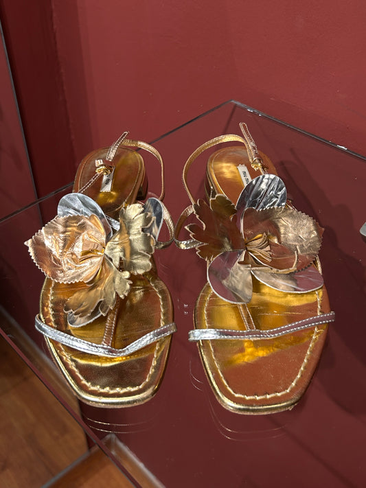 MIU MIU FLAT FLOWER SANDALS (39)