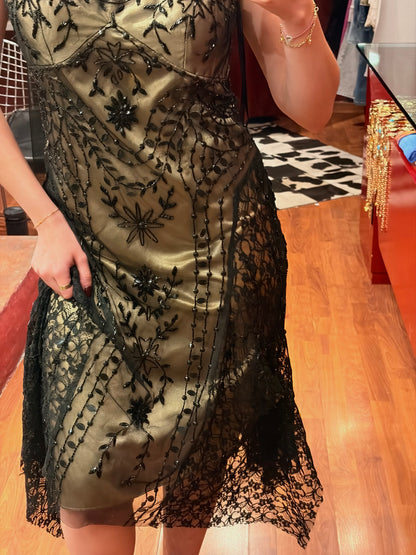 EMBROIDERED BEADS STRAPPY COCKTAIL DRESS