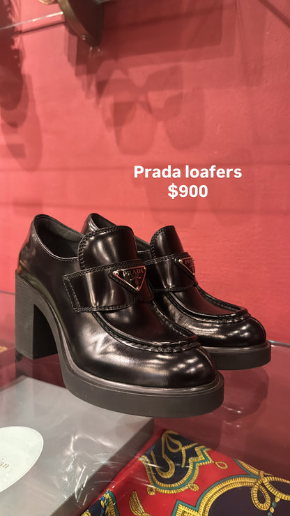 PRADA MONOLITH LEATHER LOAFERS