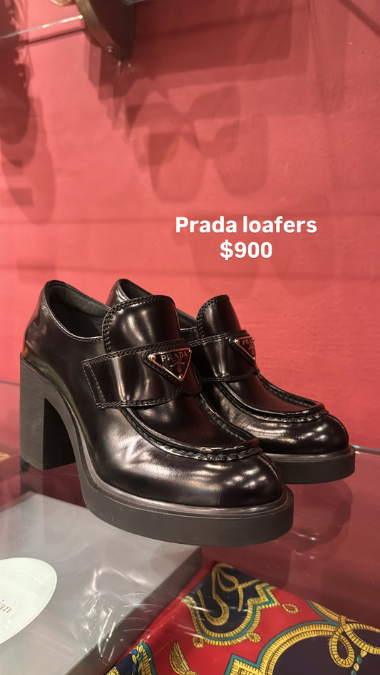 PRADA MONOLITH LEATHER LOAFERS