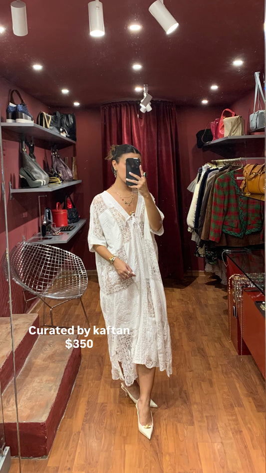 CURATED BY UPCYCLED COTTON WHITE LACE KAFTAN