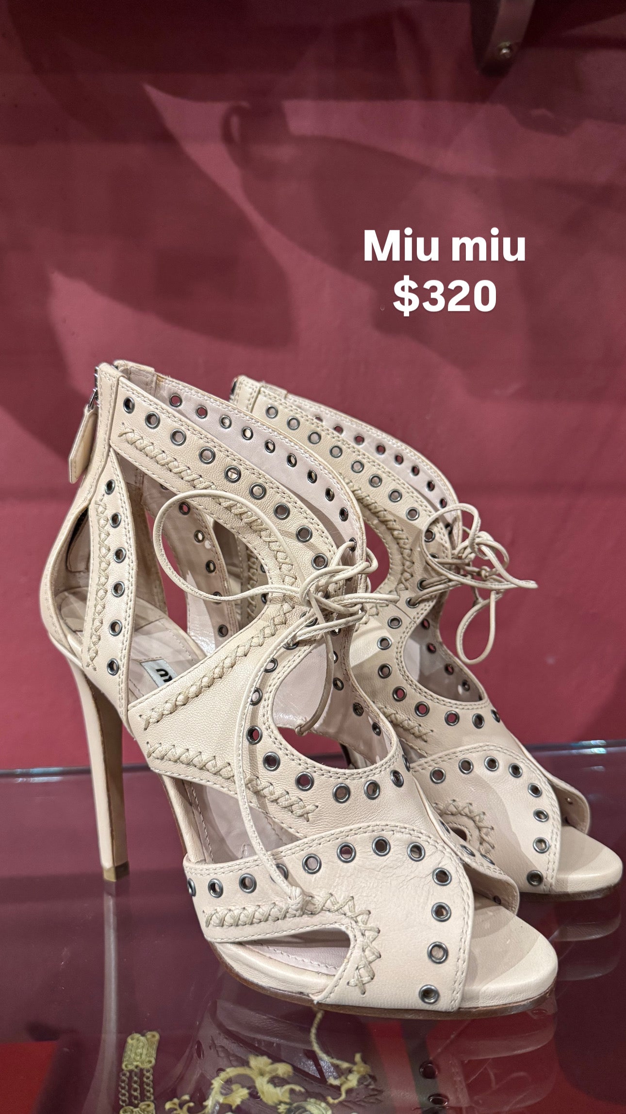 MIU MIU LACE-UP GROMMET SANDALS - SIZE 37