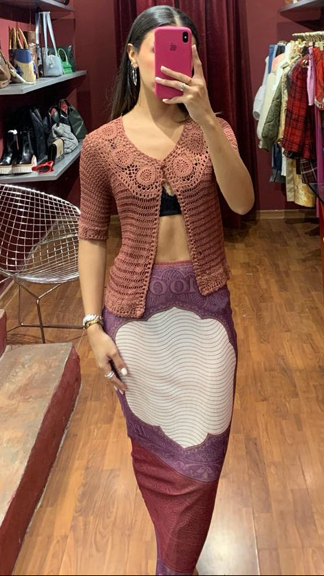 RUNWAY JEAN PAUL GAULTIER MONEY PRINT MESH SKIRT