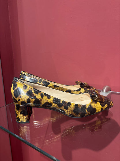 PRADA VINTAGE HEELED ANIMAL PRINT LOAFERS
