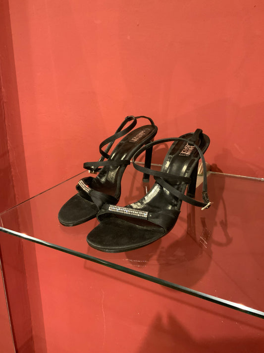GIANNI VERSACE SILK SANDALS WITH CRYSTALS 38.5
