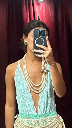 LONG PEARL NECKLACE WITH MULTICOLOR PIECE