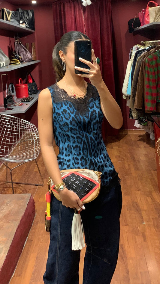 DOLCE & GABBANA ANIMAL PRINT TOP WITH LACE