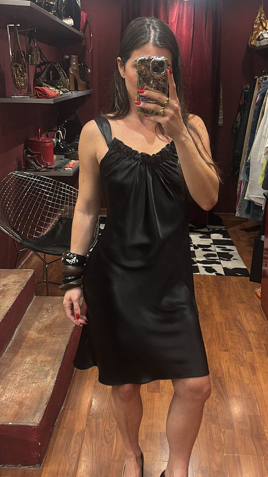 VERA WANG SATIN ROUCHED LBD DRESS