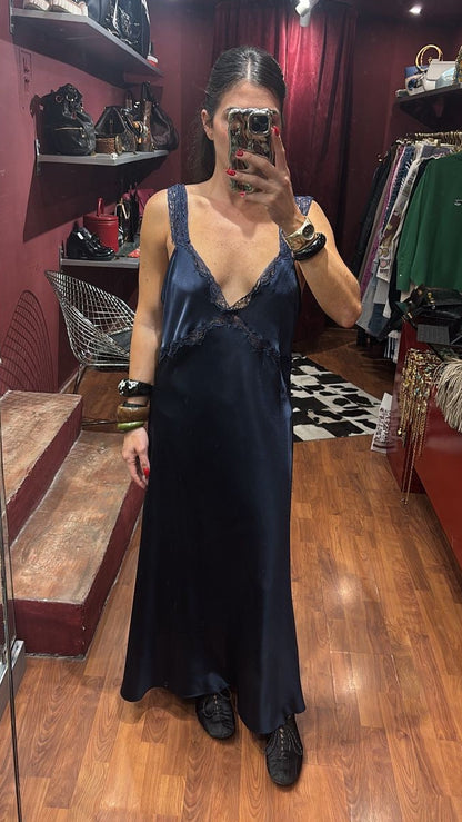 VALENTINO SATIN DRESS WITH LACE DATAILS