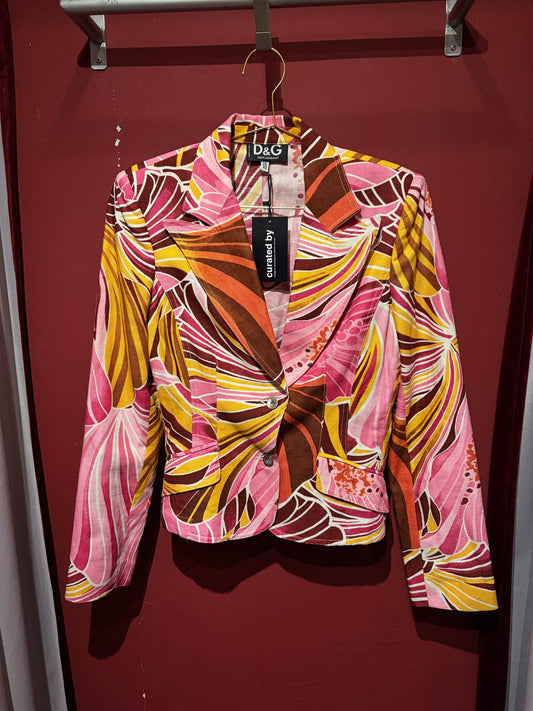 DOLCE AND GABANNA COTTON BLAZER WITH FLOWER PRINT