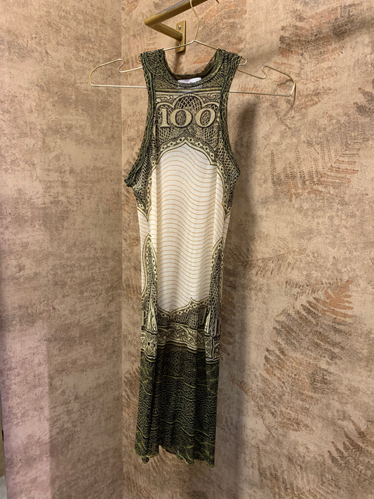 JEAN PAUL GAULTIER MESH MONEY PRINT SHORT DRESS