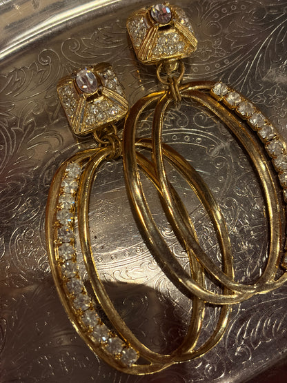 OVERSIZED VINTAGE HOOP EARRINGS WITH CRYSTALS
